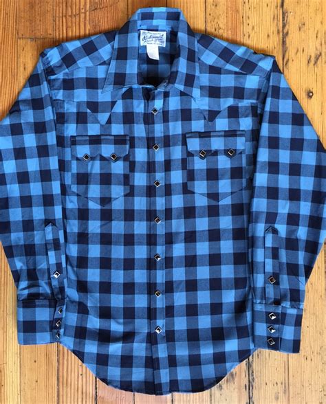 Rockmount Men S Buffalo Check Western Snap Shirt Blu Blk