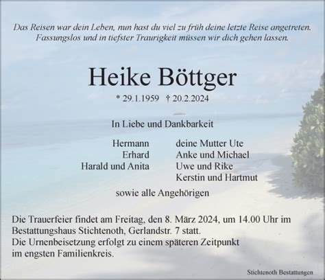 Traueranzeigen von Heike Böttger trauer anzeigen de