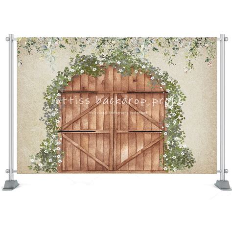 Spring Garden Barn Door Photography Backdrop Bunny Flowers Wooden