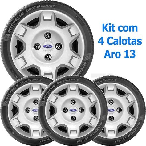 Kit 4 Calotas Ford Ka Fiesta Aro 13 Emblema 046Cb Grid Calota