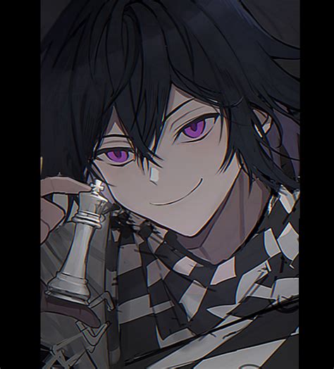 Safebooru 1boy Bangs Black Hair Checkered Clothes Checkered Scarf Chess Piece Danganronpa