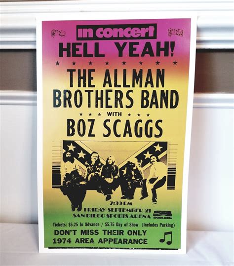 The Allman Brothers Band Concert Tour Poster 1974 San Diego Ca Boz Scaggs 14x22 Ebay In 2022