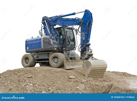 Blue Digger On Earth Pile Stock Photo Image Of Construction 32968104