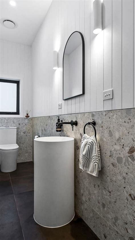 Stunning Powder Room By Jackson Dwellings Featuring Terrazzo Tiles And