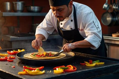 Premium Photo A Chef Flipping Tortillas On A Hot Griddle For Serving