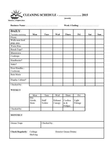 Daily Weekly Monthly Cleaning Schedule Template Excel