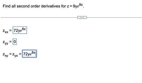 Solved Find All Second Order Derivatives For Z 9ye8x