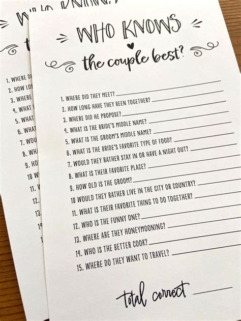 Who Knows The Couple Best Bridal Shower Games Bridal Shower Wedding Game Instant Download