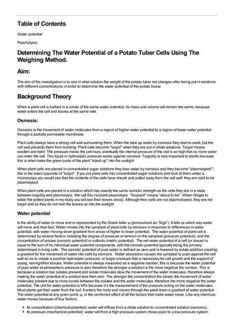 Solution Determining The Water Potential Of A Potato Tuber Cells Using