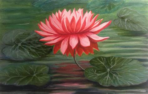 Buy Red Lotus - Realistic, Nature-inspired Painting Online | Fizdi