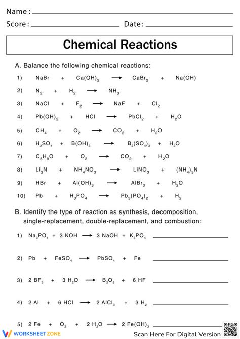 Free Printable Types Of Reaction Worksheet Answers Worksheets Library