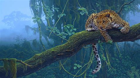 Online crop | HD wallpaper: jungle animals illustrations leopards wild ...