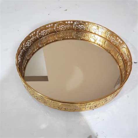 European Luxury Gold Tray Pajangan Nampan Bulat Timur Tengah