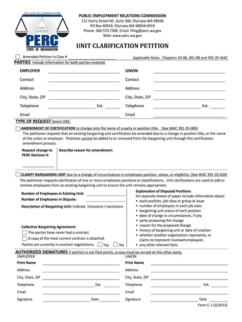 Fillable Online Perc Wa Unit Clarification Petition Fax Email Print