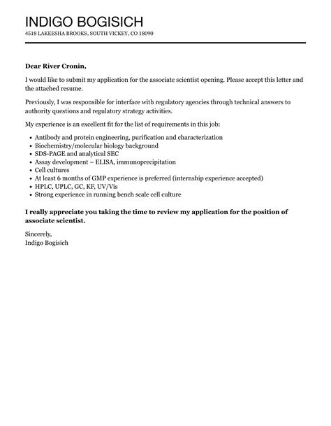 Associate Scientist Cover Letter Velvet Jobs