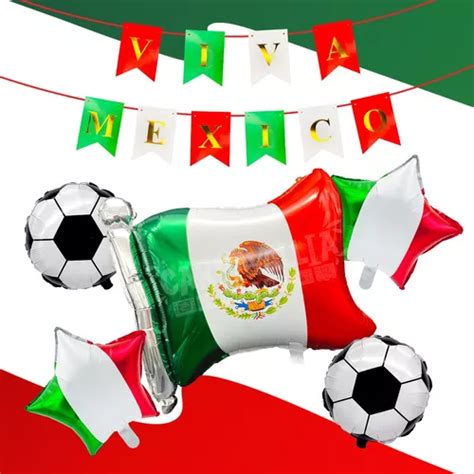 Kit Viva Mexico Banderin Globos Bandera Fiesta Noche Mexican