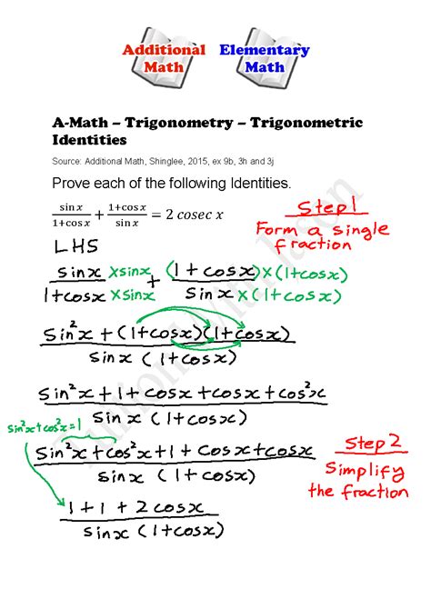 A Math Trigonometry Trigonometric Identities 1 Singapore Additional Math A Math And