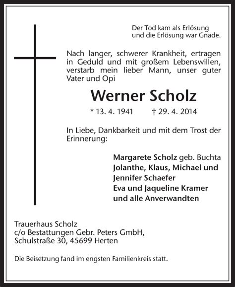 Traueranzeigen Von Werner Scholz Sich Erinnern De