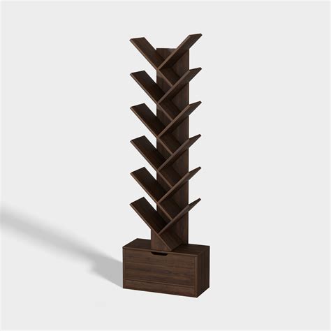 Yowos Vertical Tree Shaped Bookcase With Storage Cabinet