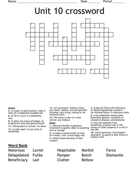 Unit 10 Vocab Crossword Wordmint