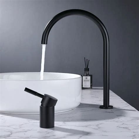 Afralia Black Basin Faucet Brushed Gold Two Hole Bathroom Sink Tap