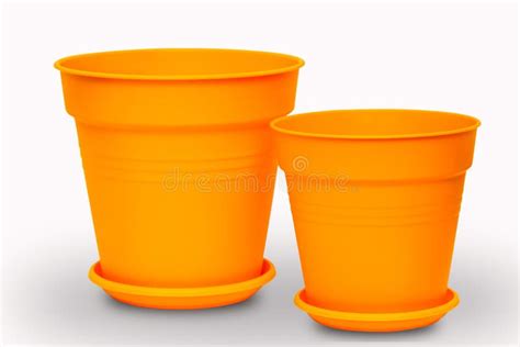 Bright Orange Flower Pots Made From Plastic Stock Image Image Of