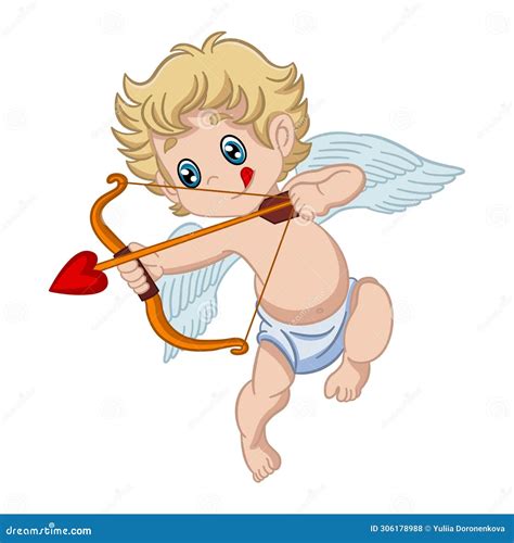 Cute Cupid Shoots From A Bow Stock Vector Illustration Of Symbol