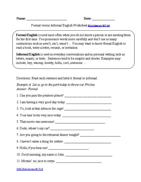 Grade 7 Ela Worksheets