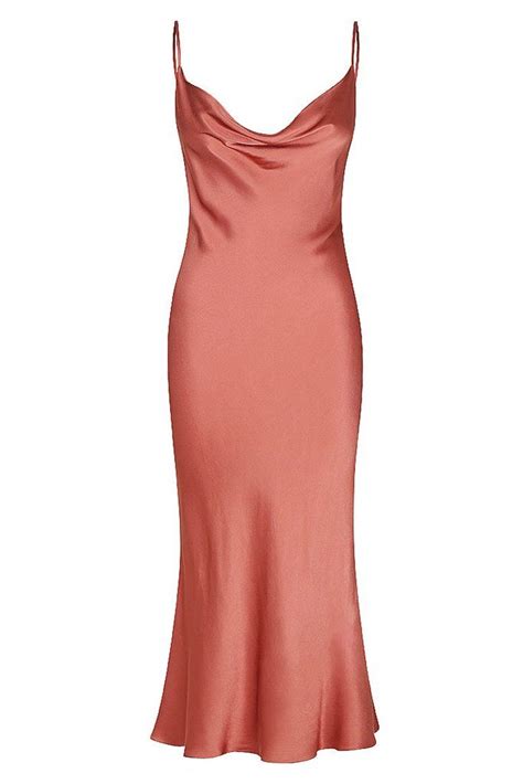 GISELE BIAS COWL MIDI DRESS TERRACOTTA Fashion Casual Cocktail