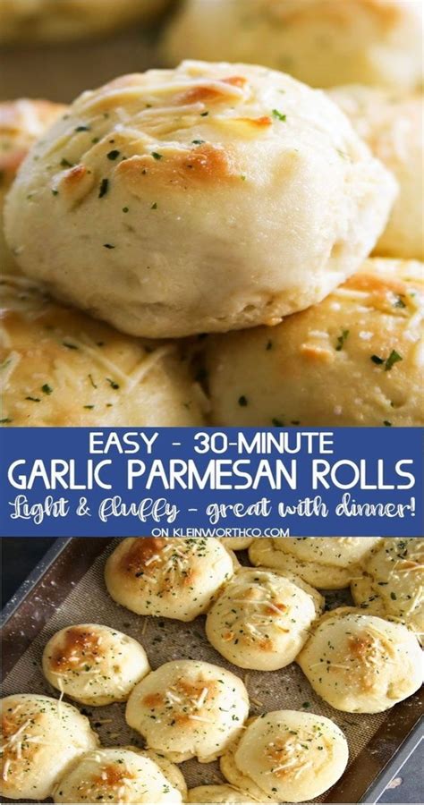 30 Minute Garlic Parmesan Dinner Rolls Food Beverage Recipes For