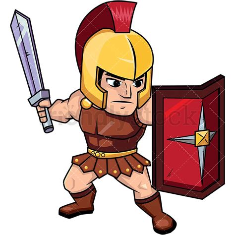 Roman Soldier On Guard With Shield Cartoon Vector Clipart Friendlystock