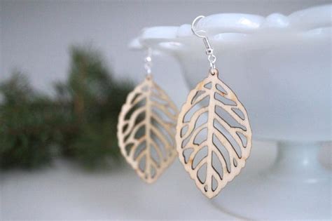 Leaf Earrings Natural Wooden Earrings Laser Cut Earrings Etsy