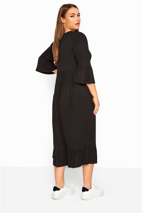 Limited Collection Black Tiered Smock Midi Dress Yours Clothing