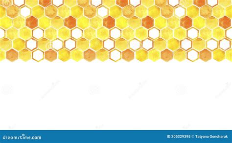 Seamless Watercolor Border With Honeycomb Yellow And Orange Honeycomb