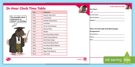 24 Hour Clock Time Table Teacher Made Twinkl