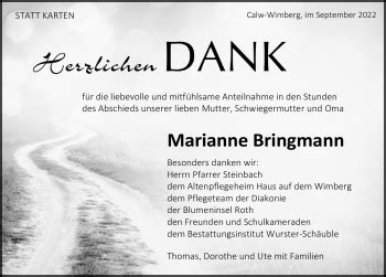 Traueranzeigen von Marianne Bringmann Schwarzwälder Bote Trauer