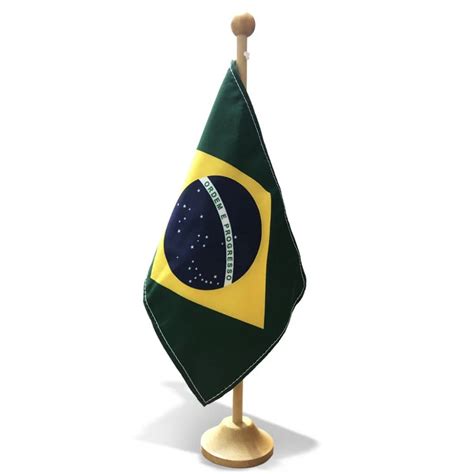 Bandeira De Mesa Brasil Oficial Dupla Face Mastro Em Madeira