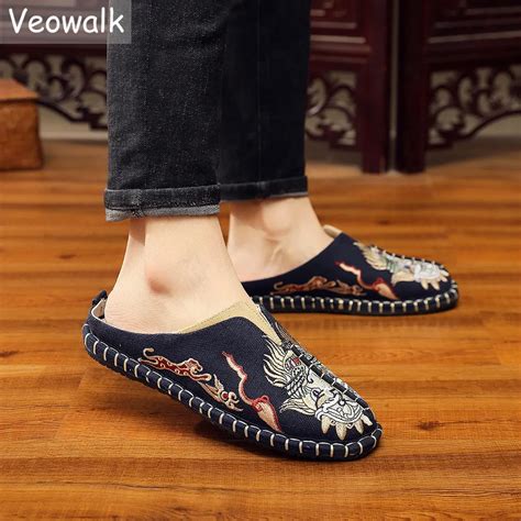 Veowalk Zapatillas De Lona Bordadas Para Hombre Zapatos Planos Con