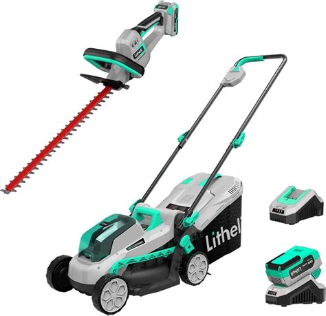 Litheli 20v Cordless Lawn Mover 13 Inch And Hedge Trimmer 20 Inch Combo Pack With