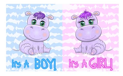 Two Cute Cartoon Hippo With Beautiful Eyes Among Flowers Hearts A Boy