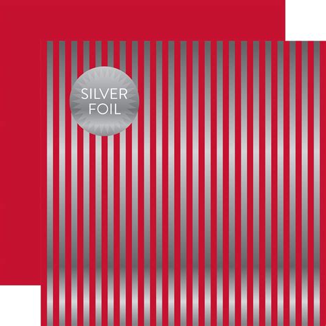 Silver Foil Stripe Cranberry 12x12 Dots And Stripes Cardstock The