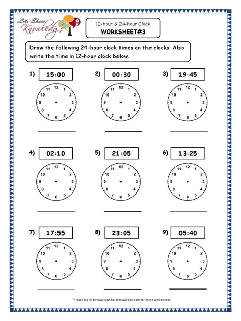 12 Hour 24 Hour Clock Grade 4 Maths Resources Printable Worksheets ...