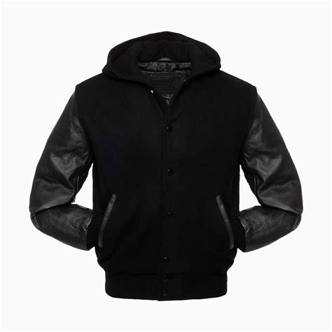 Custom Womens Black Wool Hooded Varsity Jacket | Wholesale