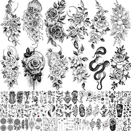 11 Sheets NEZAR Large Vine Peony Flower Rose Full Arm Temporary Tattoos