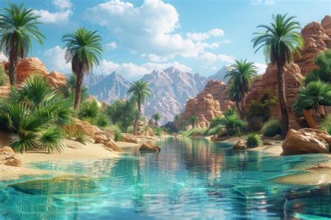 Desert Oasis Scene Premium Ai Generated Image