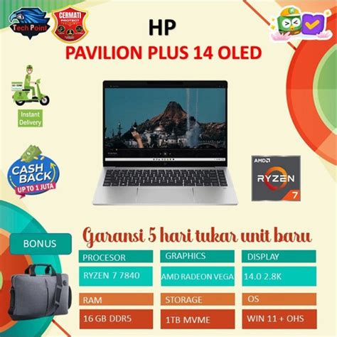 Promo HP PAVILION PLUS 14 OLED RYZEN 7 7840 16GB 1TB W11 OHS 14 0 2 8K