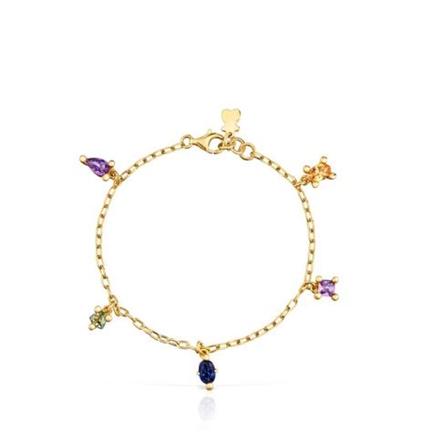 Pulsera cadena con baño de oro 18 kt sobre plata y gemas creadas en