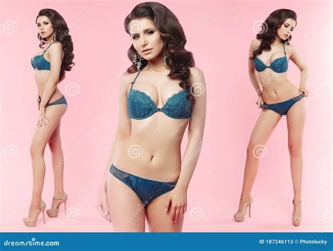 Collage Of Girl With Slim Figure In Lingerie Stock Image Image Of