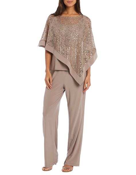 R And M Richards Womens 2 Piece Sequin Poncho And Pants Set Belk