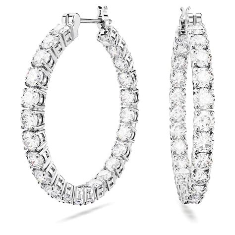 Matrix Hoop Earrings Round Cut White Rhodium Plated Swarovski